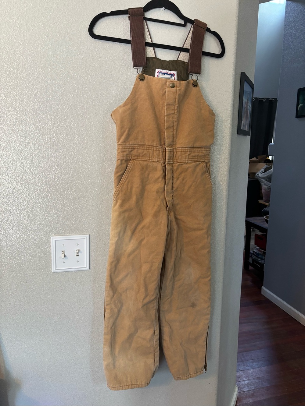 Vintage 90s Big Smith Duck Canvas Insulated Bib Overalls Brown Youth 14